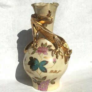 Victoria Carlsbad Art Nouveau Dragon Vase Gold and Floral Accents Please Read